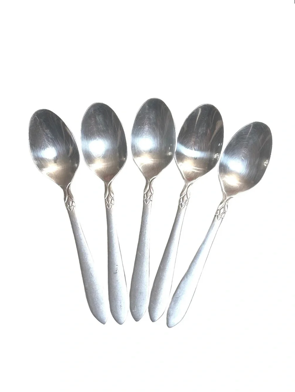 Set of 5 Vintage Oneida Stainless Steel Jaqueline/Simba Soup Spoons